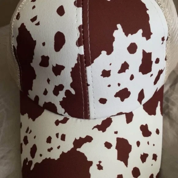 Brown and White Cow Print Cap - Picture 1 of 1